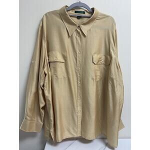 Lauren Ralph Lauren Women's 22W Gold/Champagne 100% Silk Button Down Blouse